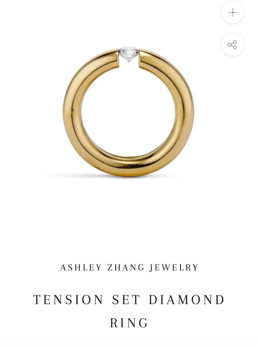 Ashley Zhang tension set diamond ring in  18 karat yellow gold